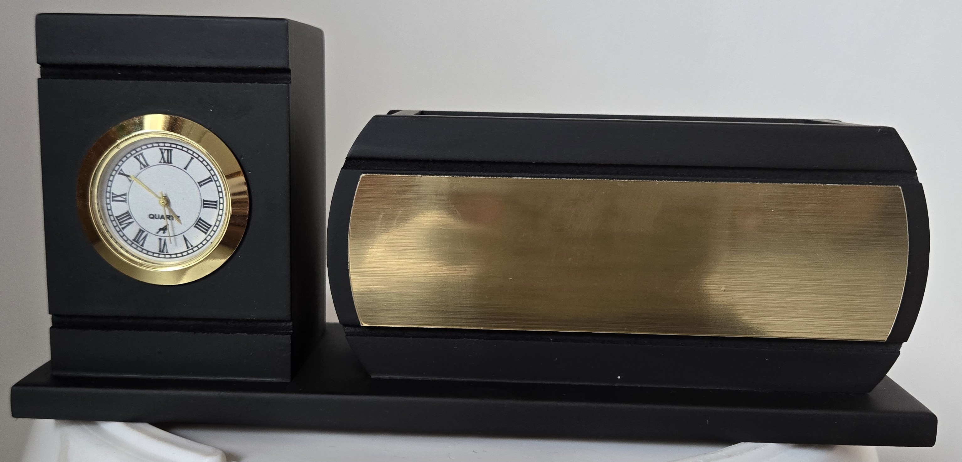 Personalised Pen Stand With Table Clock